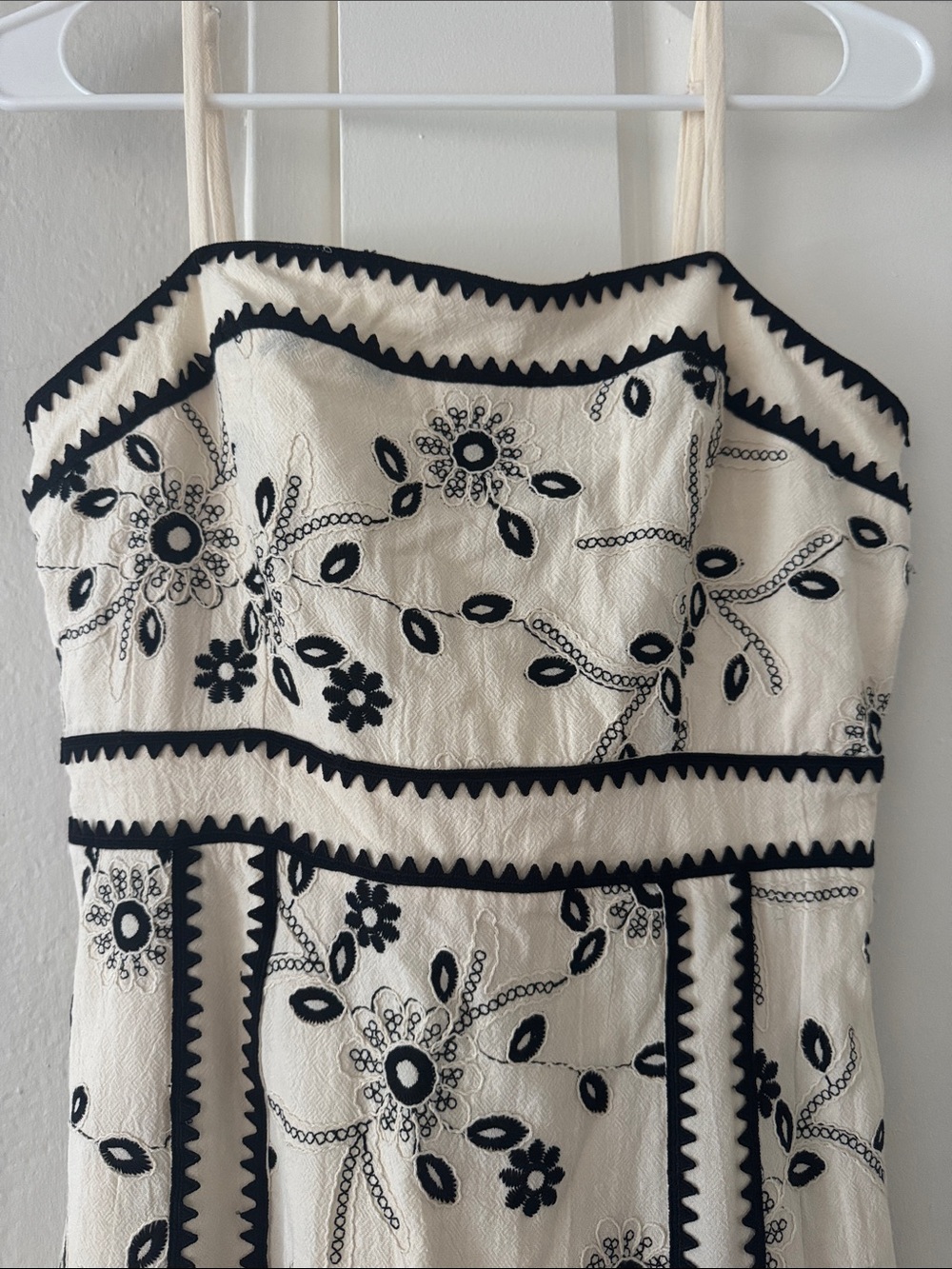 Cream and Black Floral Embroidered Sundress - Picture 4 of 5